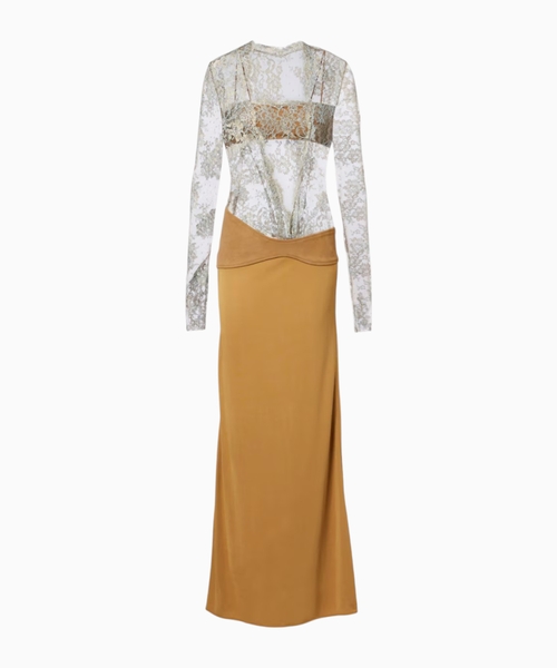 Sèpienne lace and suede gown