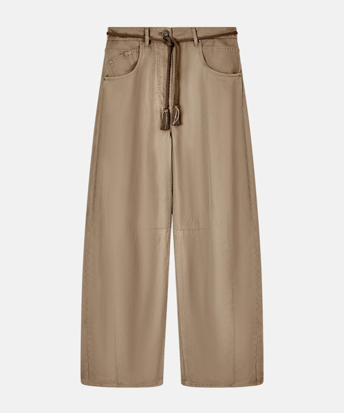 Брюки из купро и льна с поясом