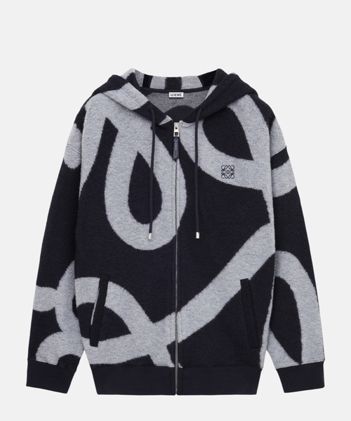 Zip-up hoodie in wool and cotton