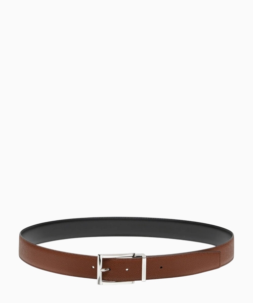 Reversible and adjustable belt with rectangular buckle