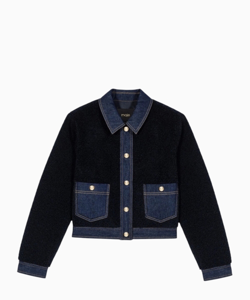 Denim detallı bukle gödəkçə