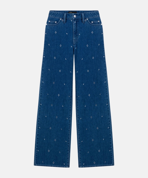 Джинсы широкого кроя со стразами