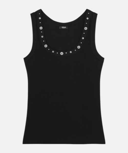 Embellished ribbed cotton top