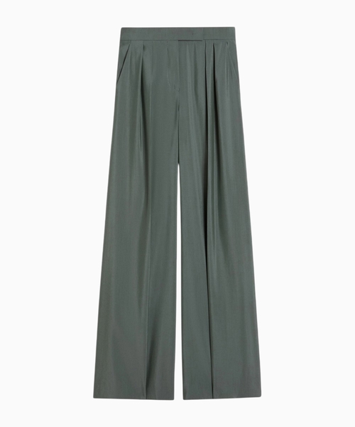 Wide-fit wool and silk trousers