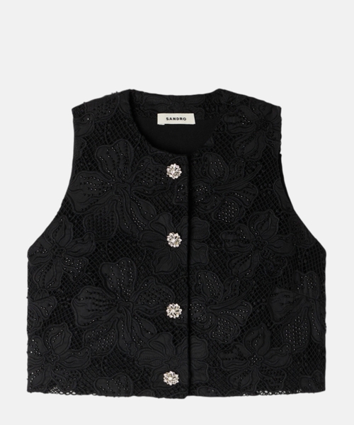 Embroidered guipure crop top