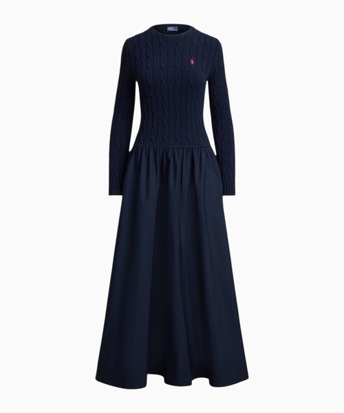 Cable-knit bodice cotton dress