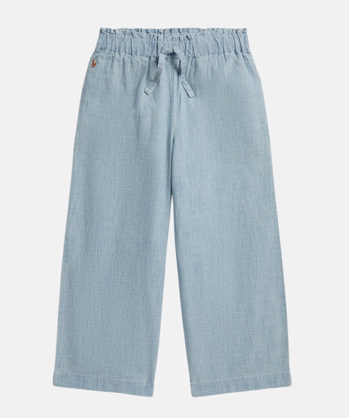 Indigo chambray wide-leg pant
