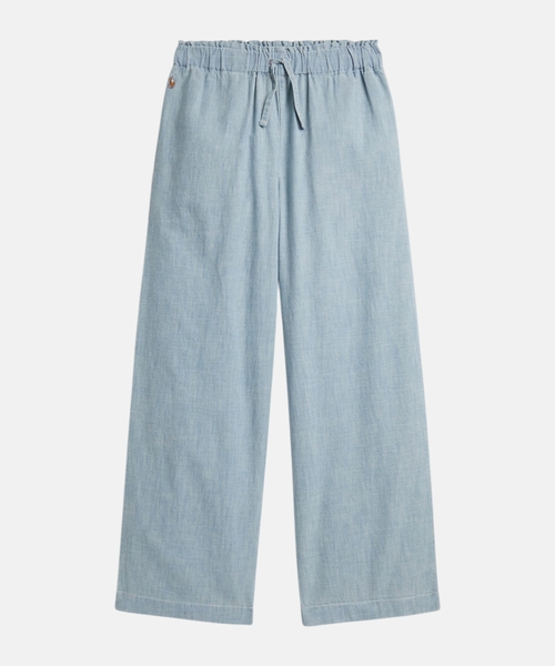 Indigo chambray wide-leg trousers