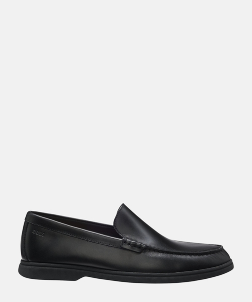 Leather moccasins with embossed logo