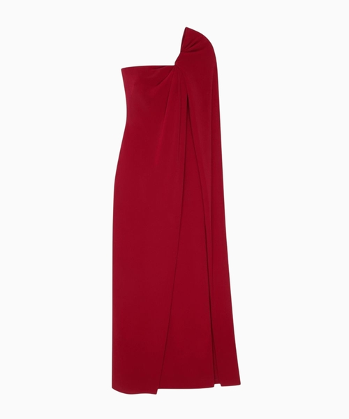 Asymmetric evening dress in crepe cady