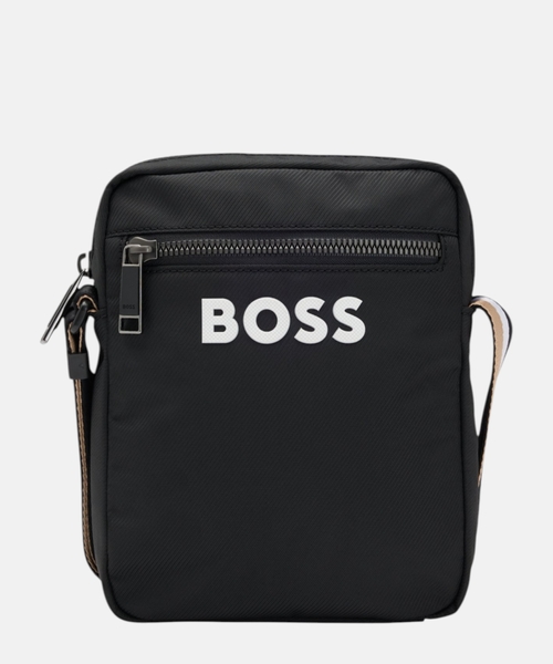 Crossbody bag in structured fabric with raised logo