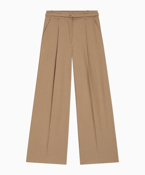Pleat-front trousers with buckled belt