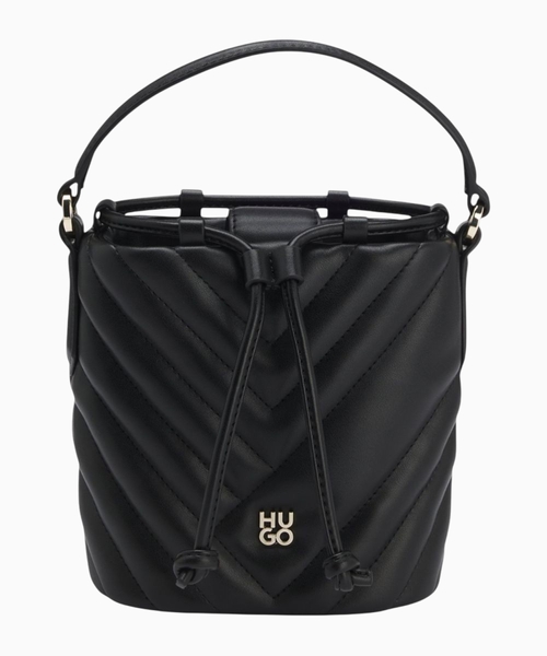 Quilted faux-leather bucket bag with stacked logo