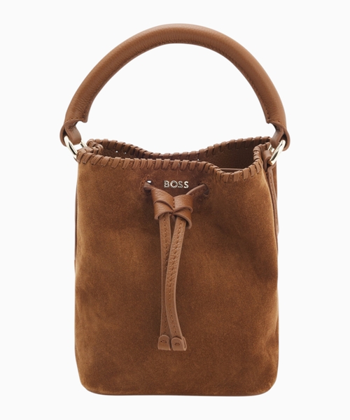Whipstitched bucket bag in suede