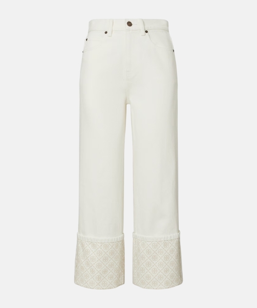 T-monoqramlı düz biçimli denim şalvar