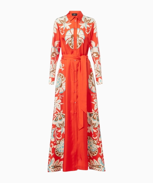 Printed silk shirt dress