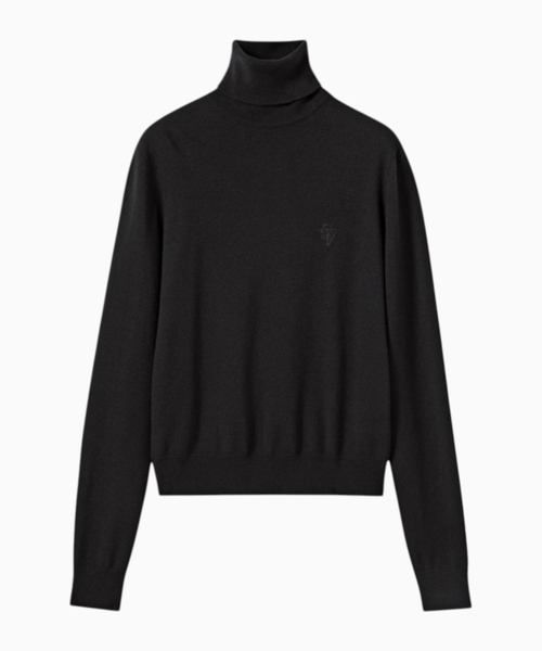Knit wool turtleneck with embroidery
