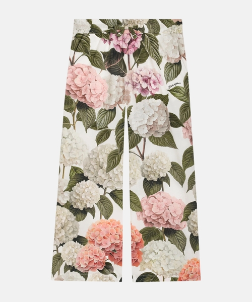 Hydrangea-print poplin trousers