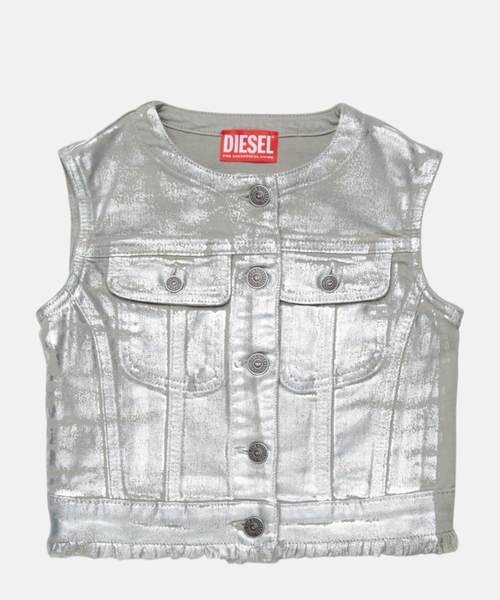 Metallic-effect denim vest