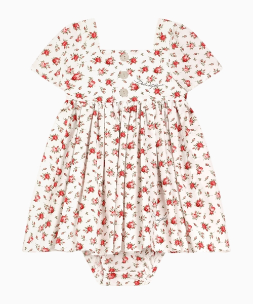 Rose-print poplin dress