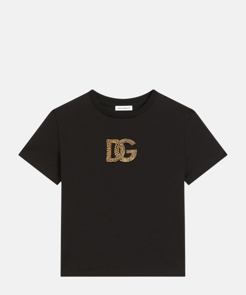 Jersey T-shirt with rhinestones and DG logo