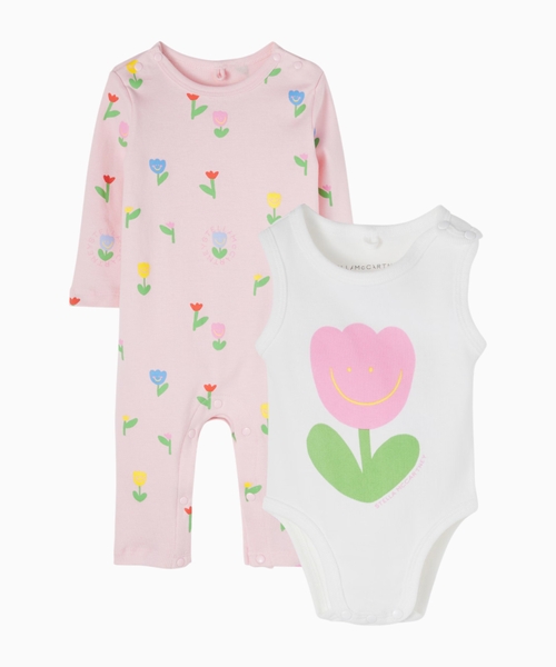 Floral cotton bodysuit and onesie set
