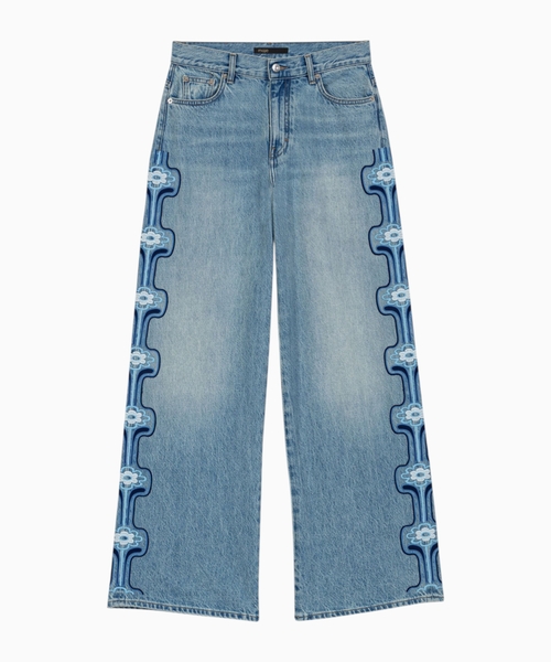 Floral embroidered wide-leg jeans