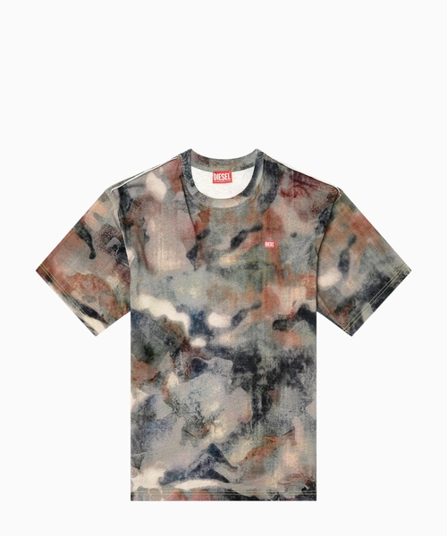 Kamuflyaj printli qalın pambıq T-shirt