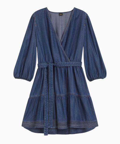 Wrap-front denim-look dress