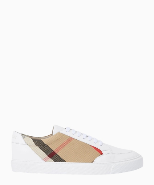 Check and leather sneakers