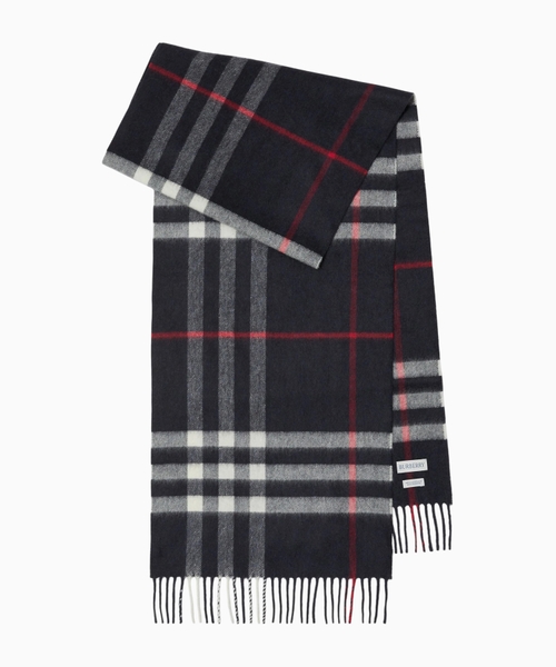 Check fringed cashmere scarf