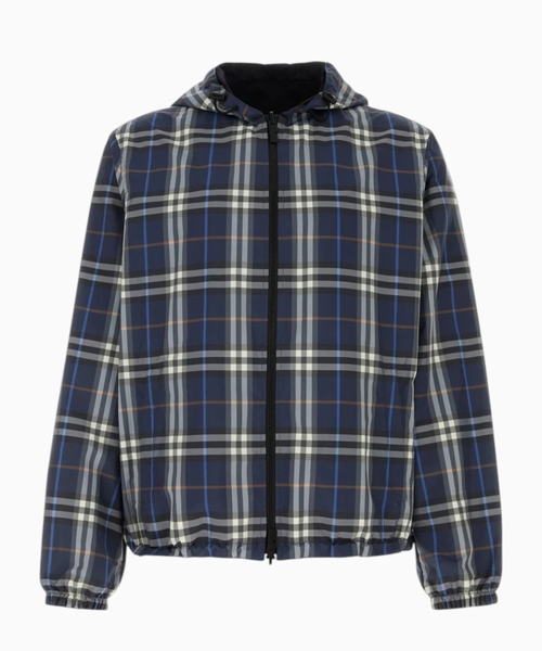 Reversible check hooded jacket