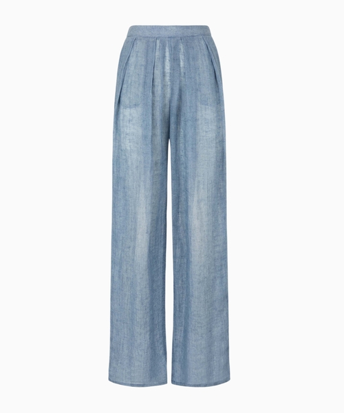 Denim-effect linen gauze palazzo trousers
