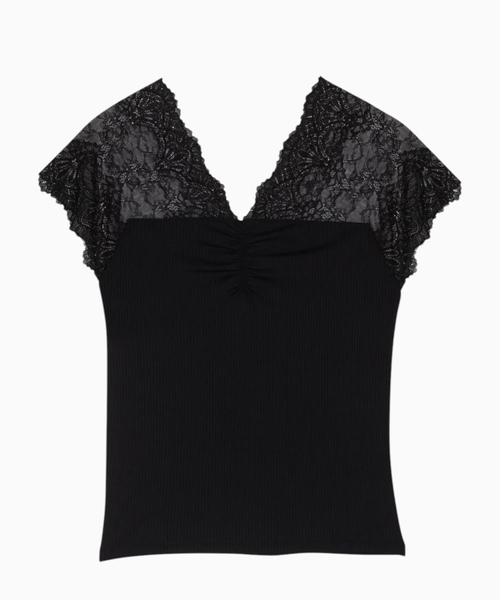 Jersey top with lace trim
