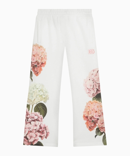 Hydrangea-print jersey trousers