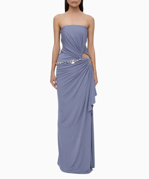 Crystal cable chain strapless gown
