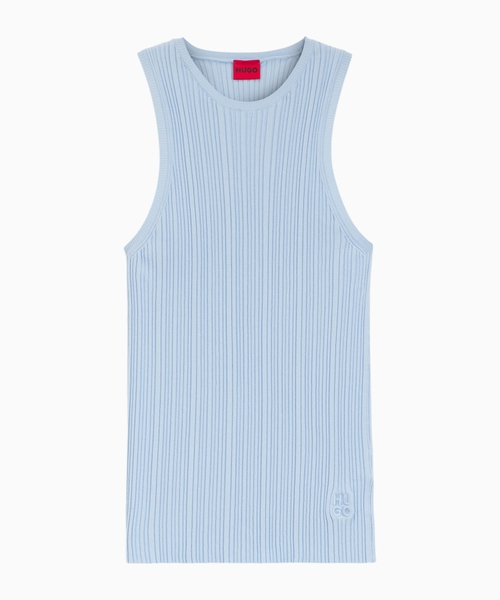 Sleeveless racer-back top in ribbed crepe fabric