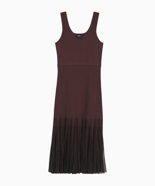 Rib-knit dress with sheer pleating