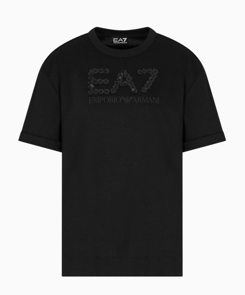 Payetli loqolu pambıq T-shirt