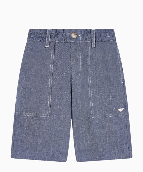 Denim-effect linen-blend shorts