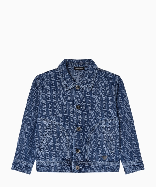 Loqo naxışlı jakkardlı denim gödəkçə