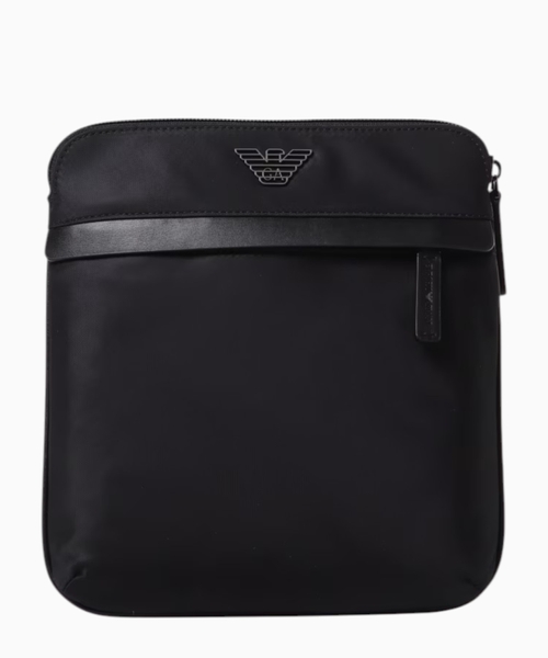 Recycled nylon bag with metallic logo and zip closure