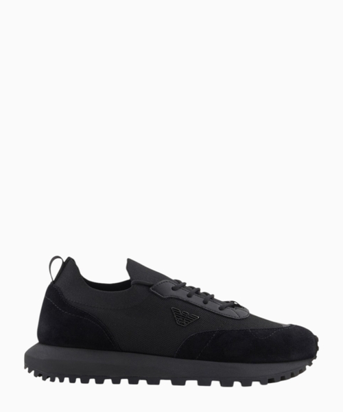 Knit sneakers with suede details and logo