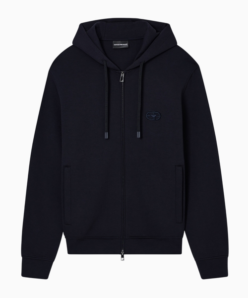 Double jersey zip-up hoodie