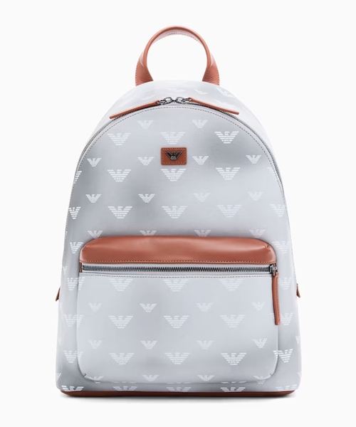 Coated canvas backpack with all-over eagle