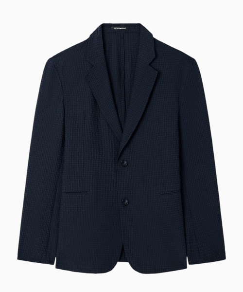 Icon printed technical-seersucker single-breasted jacket