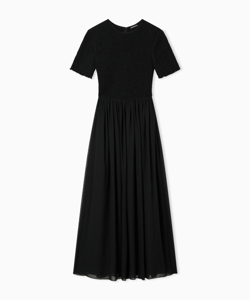 Short-sleeved maxi dress in technical georgette