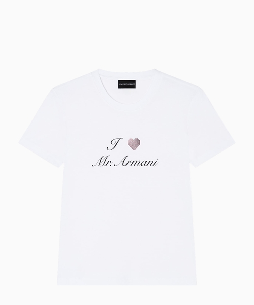 «I love Mr Armani» printli elastik cersidən T-shirt