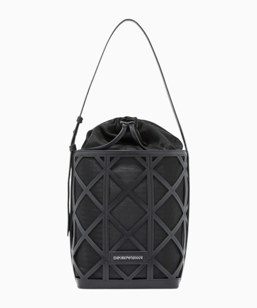 Leather and mesh bucket bag