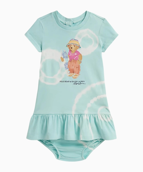 Polo Bear print dress and bloomer set